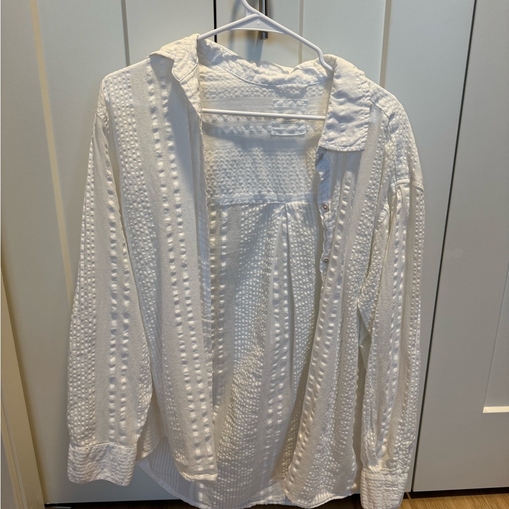 Aerie Textured White Button-Up Shirt